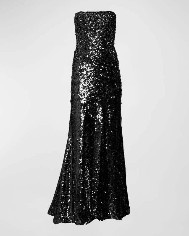 Embellished Sequin Strapless Column Gown